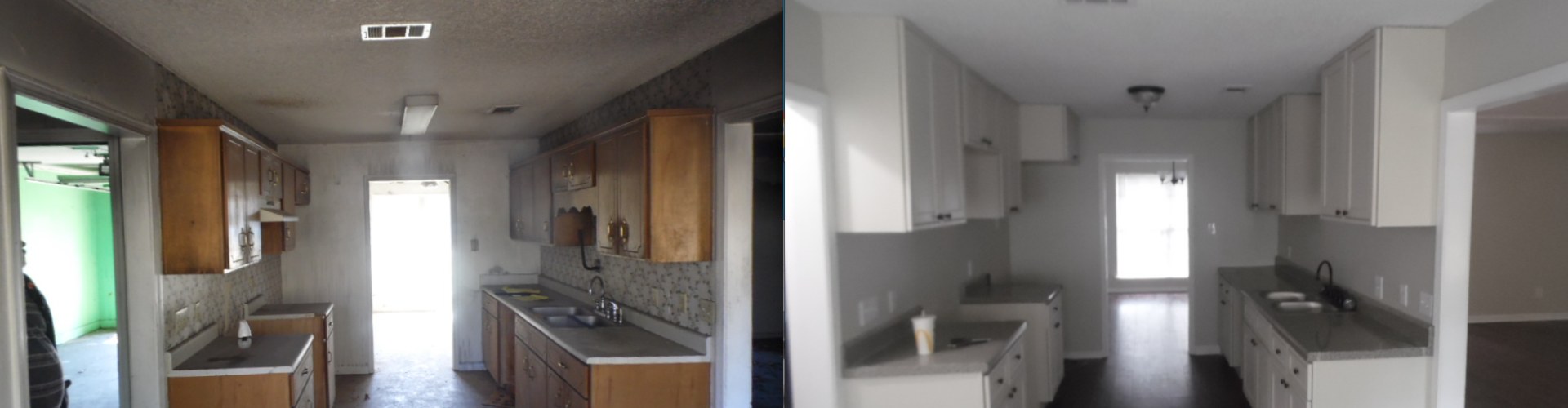 Modern white kitchen with stainless steel appliances and marble floor, an example of kitchen remodeling in Cave Spring