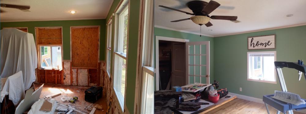 A collage of a room with a fan and a ceiling fan, demonstrating home renovation services in Cave Spring