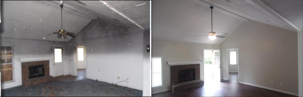 A room with a fireplace and a fireplace, highlighting home renovation in Cave Spring