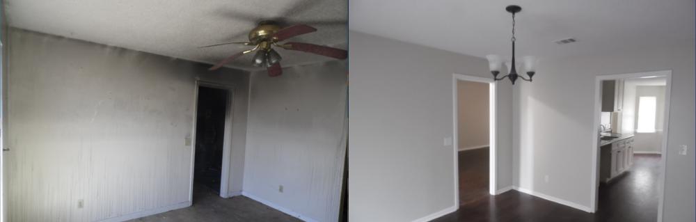 A room with a fan and a ceiling fan, demonstrating home renovation in Cave Spring