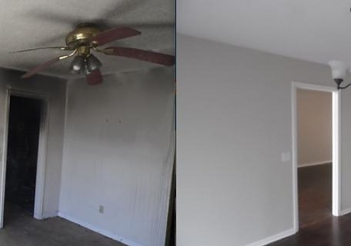 A room with a fan and a ceiling fan, demonstrating home renovation in Cave Spring