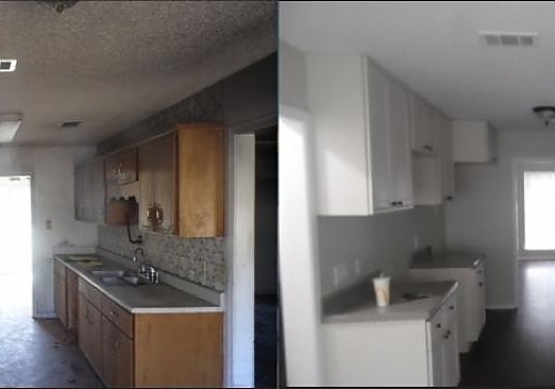 A kitchen before and after renovation, showcasing kitchen remodeling by MJ Painting & Renovations in Cave Spring