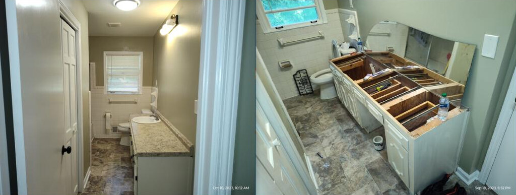 A bathroom with a sink and a toilet, part of bath remodeling services by MJ Painting & Renovations in Cave Spring