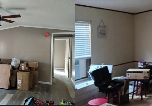 A room with boxes and a table, showcasing home improvement services in Cave Spring